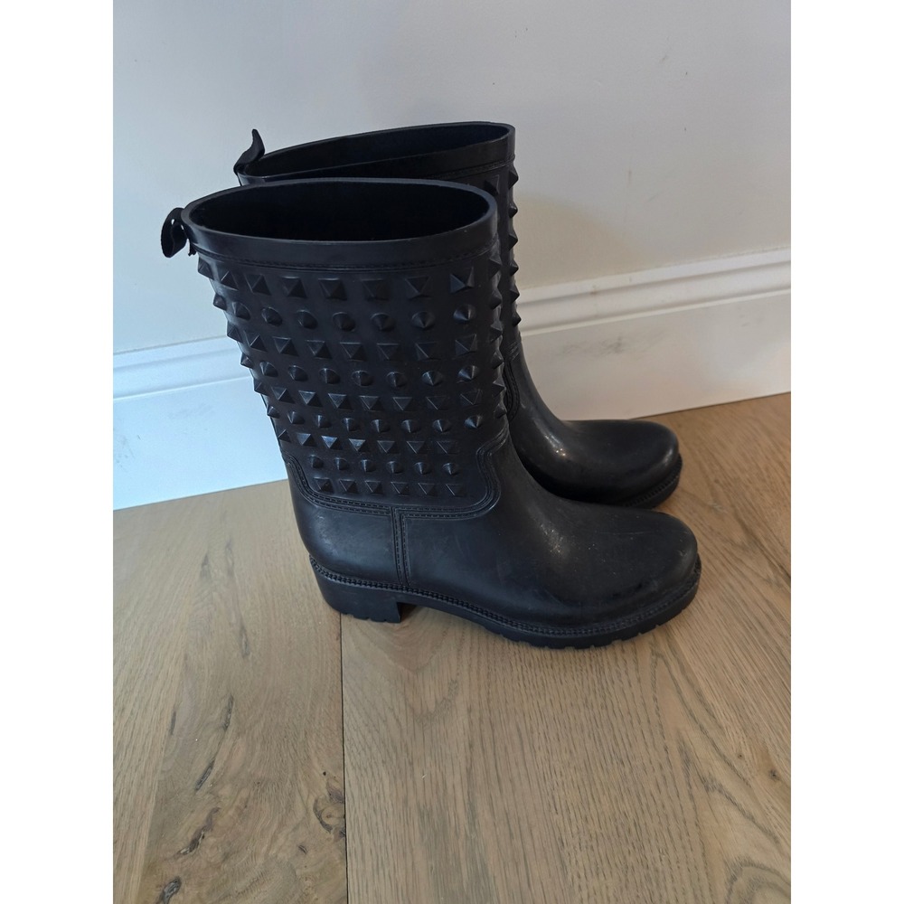 Capelli New York Womens Studded Rain Boots Black Matte Mid Calf RBT-3451 Size 7